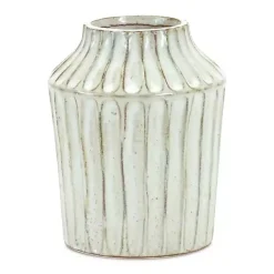 Sale Kirklands Home Cream Terracotta Ribbed Vase, 8 in. Ivory