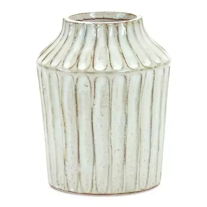 Sale Kirklands Home Cream Terracotta Ribbed Vase, 8 in. Ivory