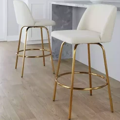 New Kirklands Home Cream Torino Gold Leg Counter Stools, Set of 2 Ivory