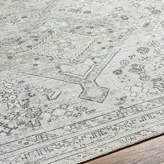 Best Kirklands Home Cream Traditional Washable Area Rug, 8x12 Ivory