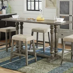 Clearance Kirklands Home Cream Upholstered Chandler Counter Stools, Set of Ivory