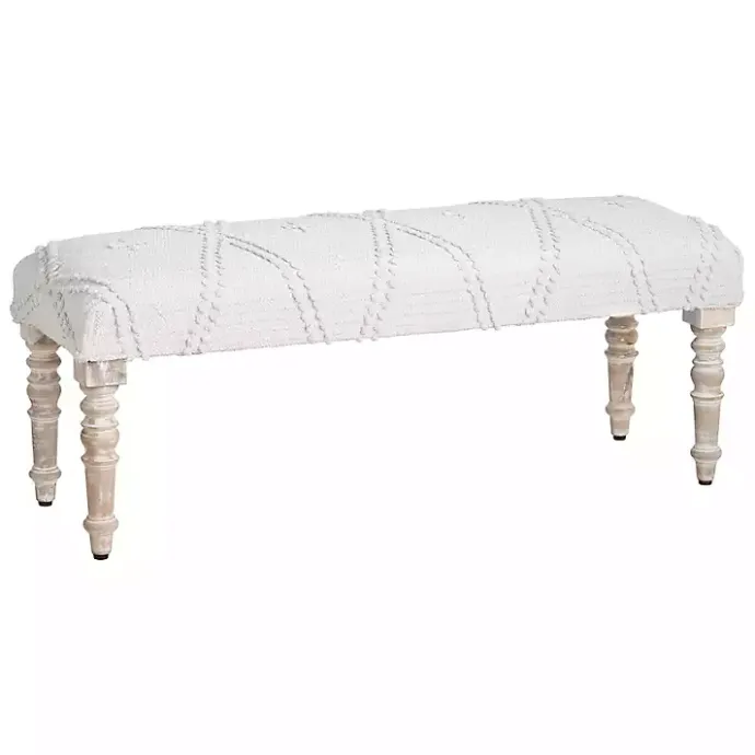 Clearance Kirklands Home Cream Upholstered Spindle Leg Bench Ivory