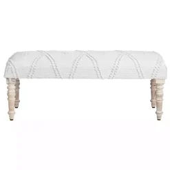 Clearance Kirklands Home Cream Upholstered Spindle Leg Bench Ivory
