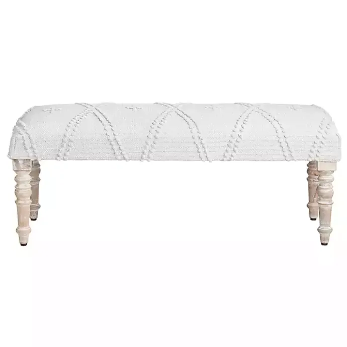 Clearance Kirklands Home Cream Upholstered Spindle Leg Bench Ivory
