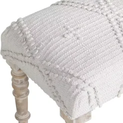 Clearance Kirklands Home Cream Upholstered Spindle Leg Bench Ivory