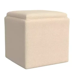 Outlet Kirklands Home Cream Upholstered Storage Ottoman with Tray Top White