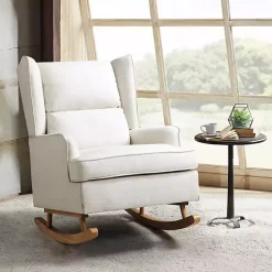 Clearance Kirklands Home Cream Upholstered Wingback Rocking Chair Ivory