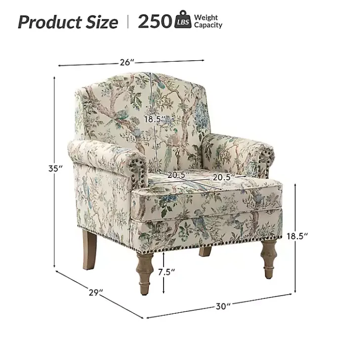 New Kirklands Home Cream Vintage Birds Traditional Accent Chair