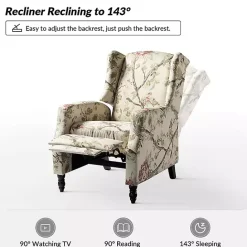 Sale Kirklands Home Cream Vintage Floral Reclining Armchair