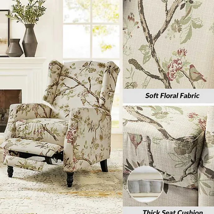 Sale Kirklands Home Cream Vintage Floral Reclining Armchair