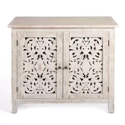 Sale Kirklands Home Cream Washed Wood Carved Door Cabinet Tan