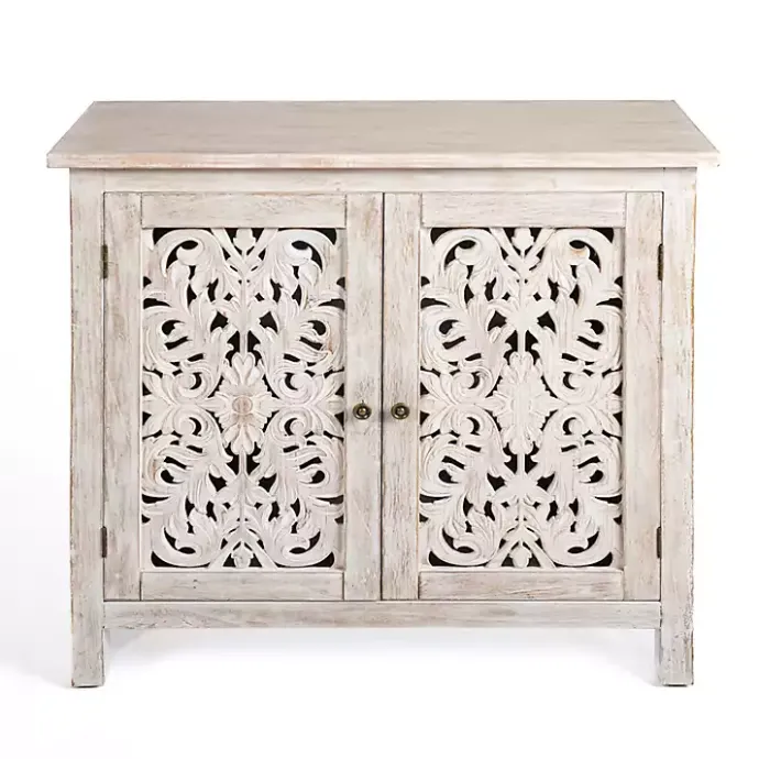 Sale Kirklands Home Cream Washed Wood Carved Door Cabinet Tan