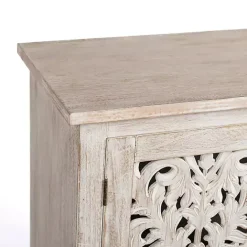 Sale Kirklands Home Cream Washed Wood Carved Door Cabinet Tan