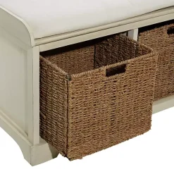 Kirklands Home Cream Wood Bench with Storage Baskets White