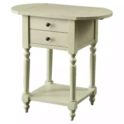 New Kirklands Home Cream Wood 2-Drawer Drop Leaf Side Table Ivory
