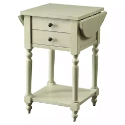 New Kirklands Home Cream Wood 2-Drawer Drop Leaf Side Table Ivory
