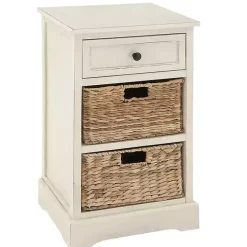 Hot Kirklands Home Cream Wood Side Table with Woven Baskets Ivory