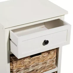 Hot Kirklands Home Cream Wood Side Table with Woven Baskets Ivory