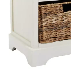 Hot Kirklands Home Cream Wood Side Table with Woven Baskets Ivory
