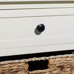 Hot Kirklands Home Cream Wood Side Table with Woven Baskets Ivory