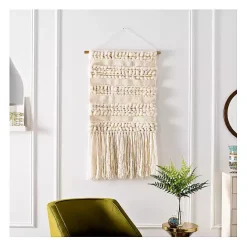 New Kirklands Home Cream Woven Fringe Macrame Wall Hanging Ivory