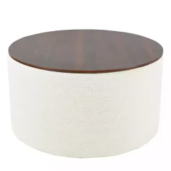 Sale Kirklands Home Cream Woven Wood Top Storage Ottoman Ivory