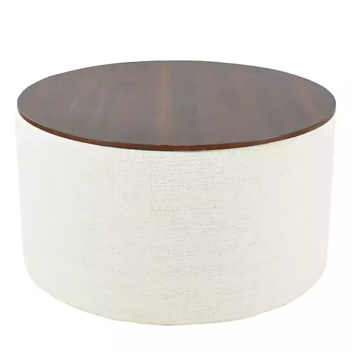 Sale Kirklands Home Cream Woven Wood Top Storage Ottoman Ivory