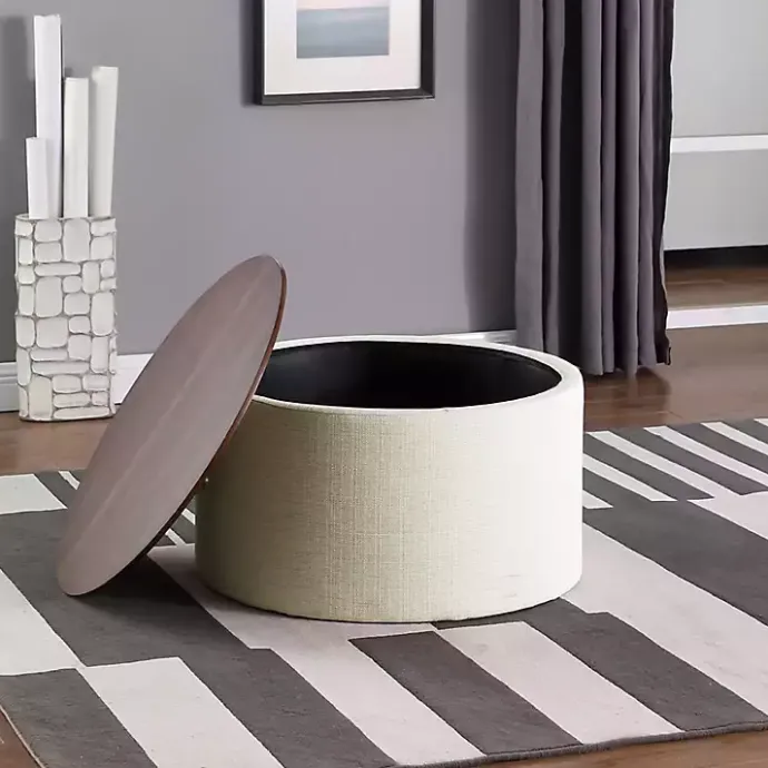 Sale Kirklands Home Cream Woven Wood Top Storage Ottoman Ivory