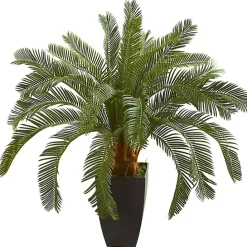 Outlet Kirklands Home Cycas Floor Plant in Tall Black Planter, 30 in.