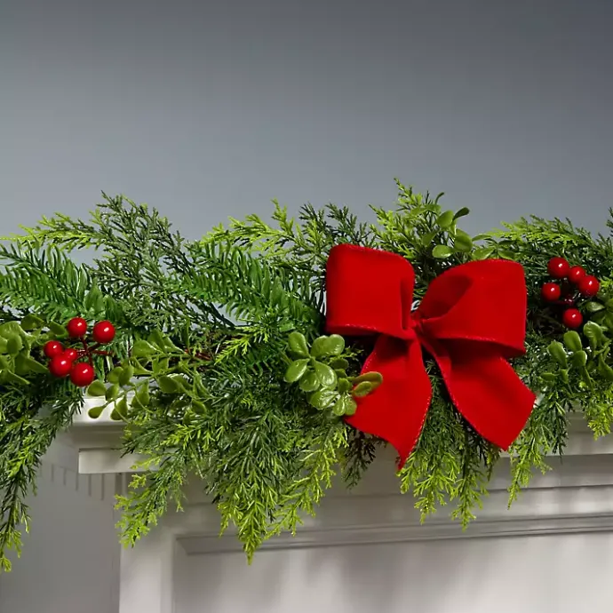 Outlet Kirklands Home Cypress and Red Berry Christmas Garland, 6 ft.