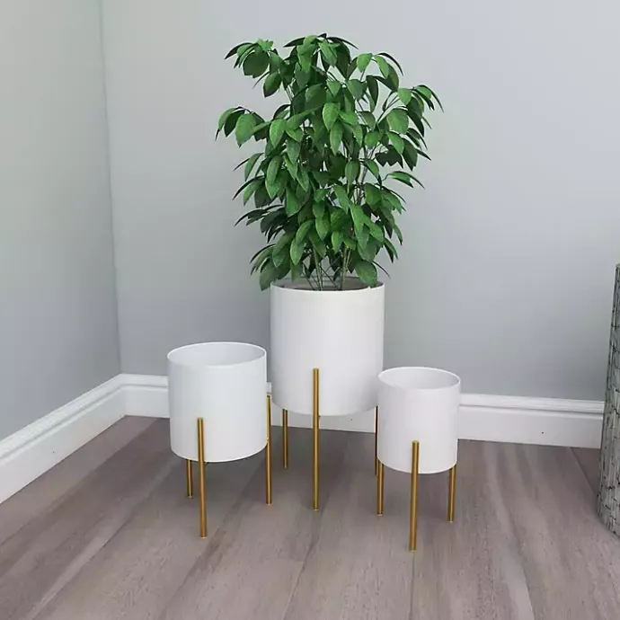 Clearance Kirklands Home Daisy Modern Iron Planters, Set of 3 White