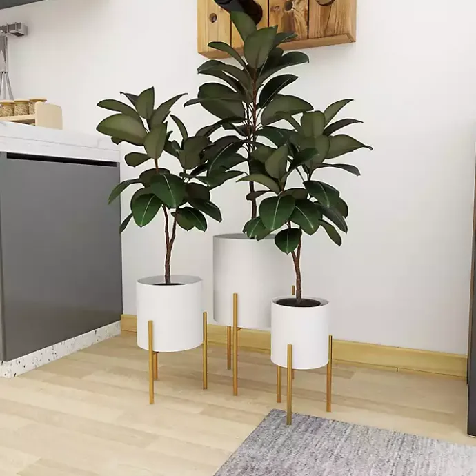 Clearance Kirklands Home Daisy Modern Iron Planters, Set of 3 White