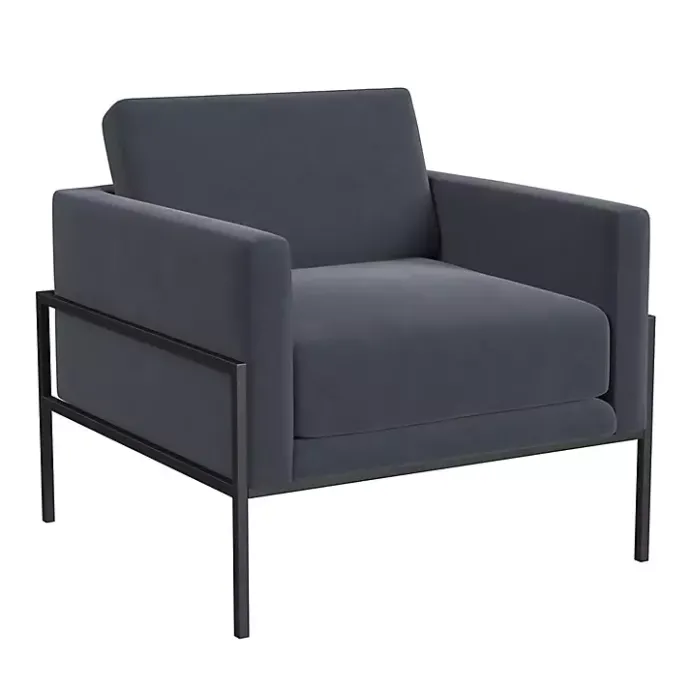 Discount Kirklands Home Dark Velvet Black Metal Accent Chair Blue