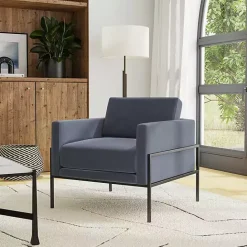 Discount Kirklands Home Dark Velvet Black Metal Accent Chair Blue