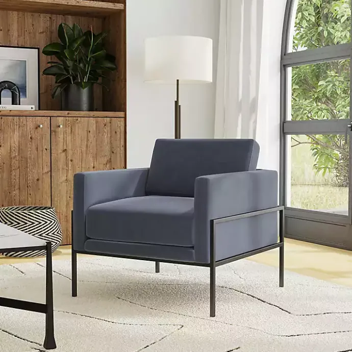 Discount Kirklands Home Dark Velvet Black Metal Accent Chair Blue