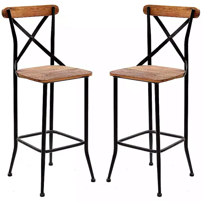 Discount Kirklands Home Dark Bronze and Pine Wood Bar Stools, Set of 2 Brown
