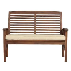 Discount Kirklands Home Dark Acacia Wood Loveseat Bench with Cushion Brown