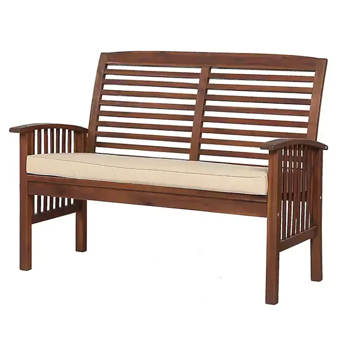 Discount Kirklands Home Dark Acacia Wood Loveseat Bench with Cushion Brown