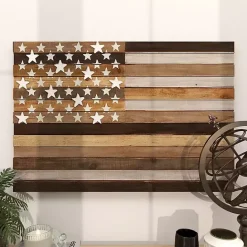 Online Kirklands Home Dark American Flag Wooden Wall Sculpture Brown