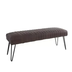 Online Kirklands Home Dark Leather Tufted Panel Bench Brown
