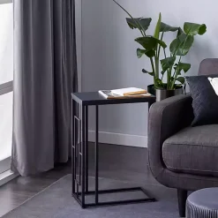 Online Kirklands Home Dark Metal C-Shaped Accent Table Brown