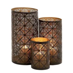 Hot Kirklands Home Dark Pierced Metal Candle Holders, Set of 3 Brown