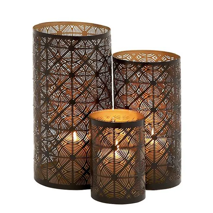 Hot Kirklands Home Dark Pierced Metal Candle Holders, Set of 3 Brown
