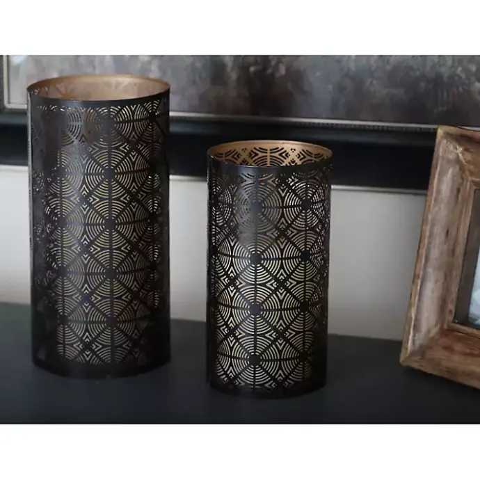 Hot Kirklands Home Dark Pierced Metal Candle Holders, Set of 3 Brown
