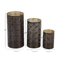 Hot Kirklands Home Dark Pierced Metal Candle Holders, Set of 3 Brown