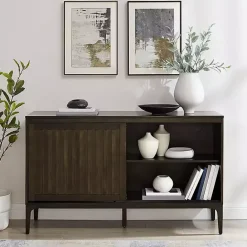 Online Kirklands Home Dark Slatted Sliding Door Sideboard Brown
