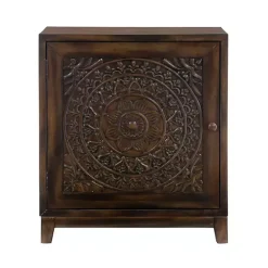 Hot Kirklands Home Dark Chestnut Medallion Carved Cabinet Brown