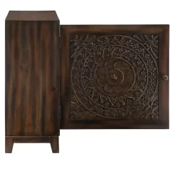 Hot Kirklands Home Dark Chestnut Medallion Carved Cabinet Brown