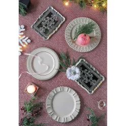 Discount Kirklands Home Dark Cream Plume Border Chargers, Set of 4 Ivory