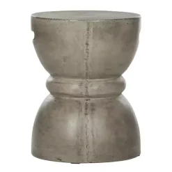 Kirklands Home Dark Drum Accent Table with Handles Gray